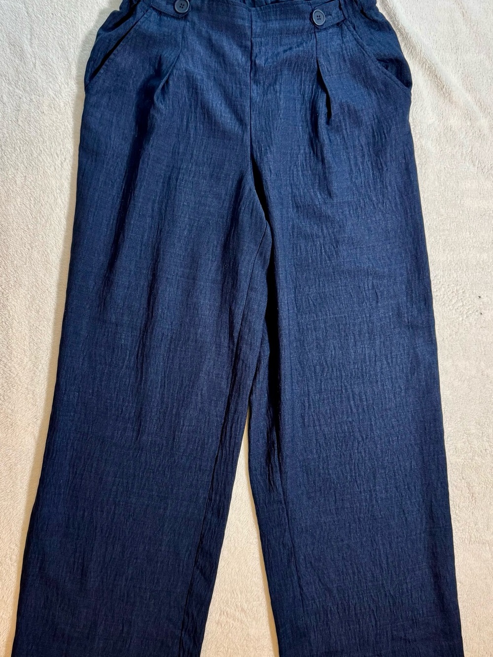 Max Studio Dark Navy Wide-Leg Pleated Trousers